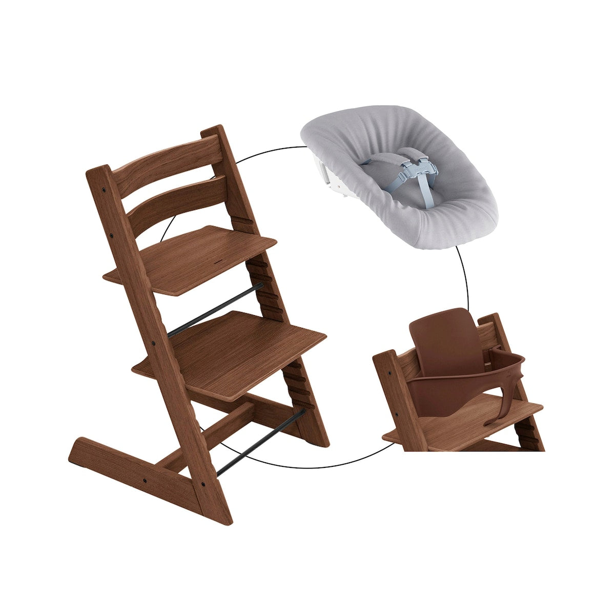 Tripp trapp-stol i eik med newborn-sett og babysett - Stokke