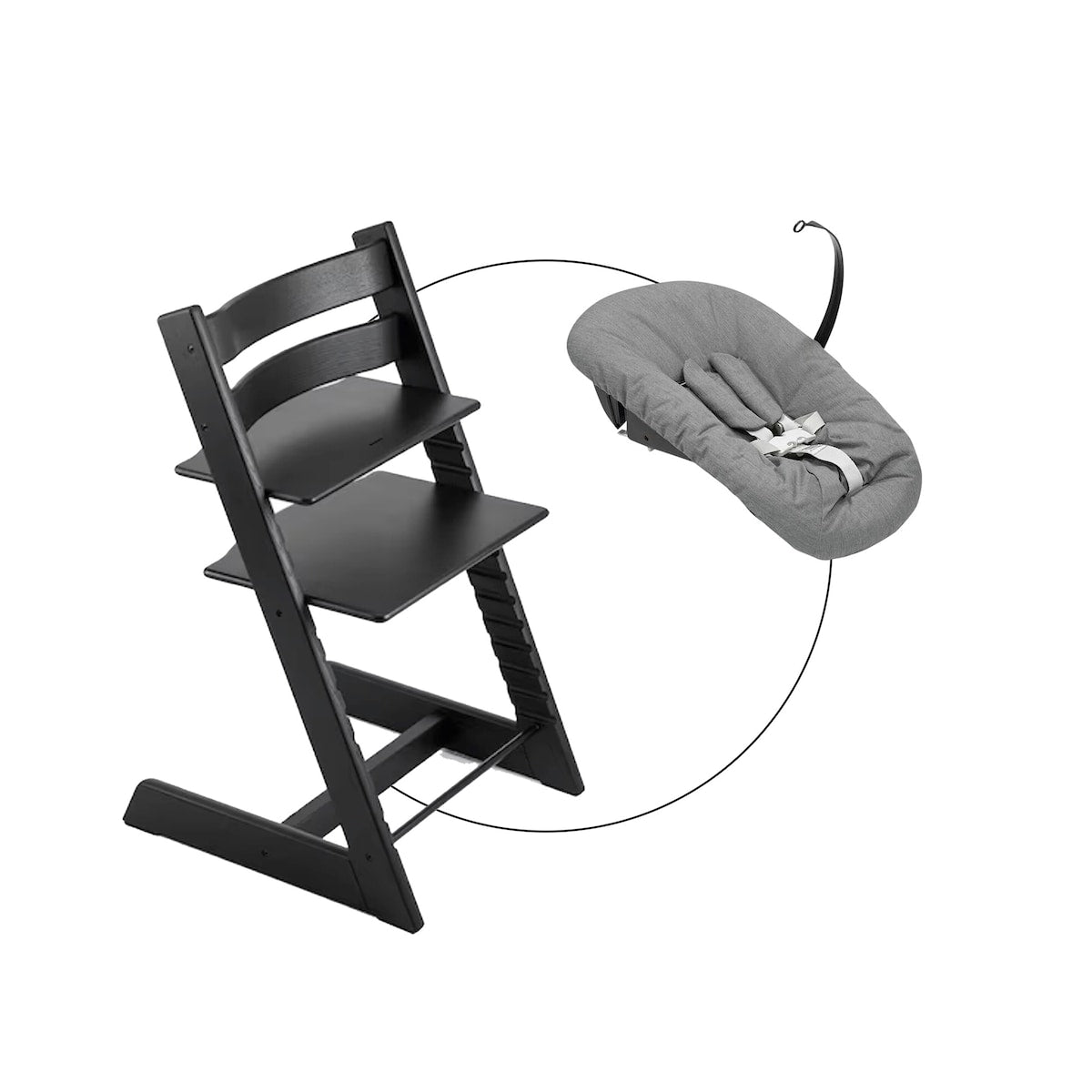 Tripp Trapp pakke i eik med Newborn Set Deep Grey - Stokke