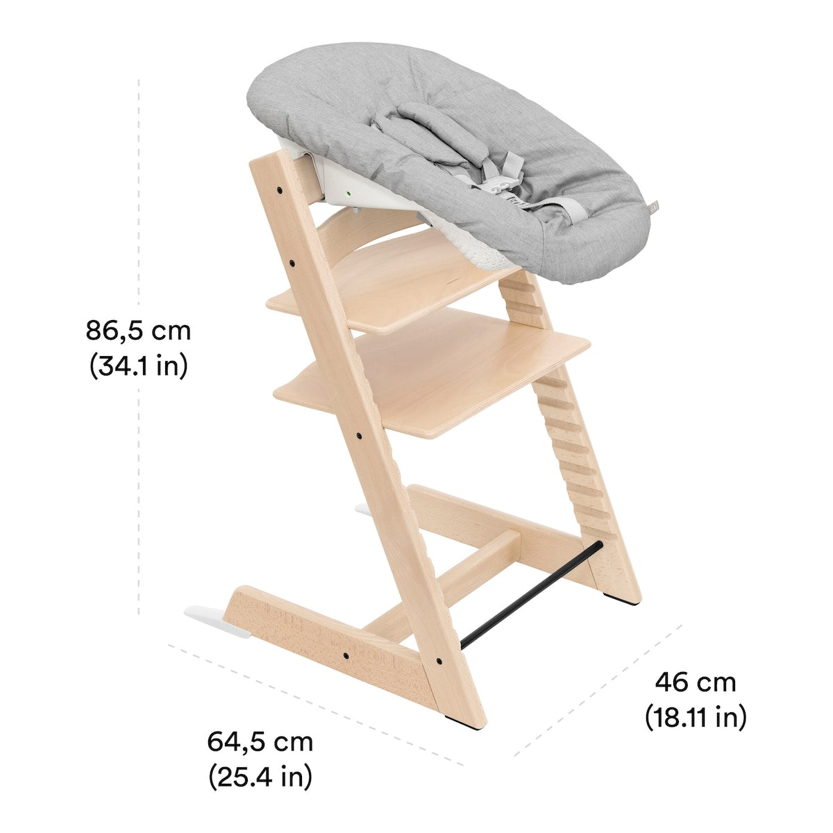 Tripp Trapp pakke i bøk med Newborn Set Deep Grey - Stokke