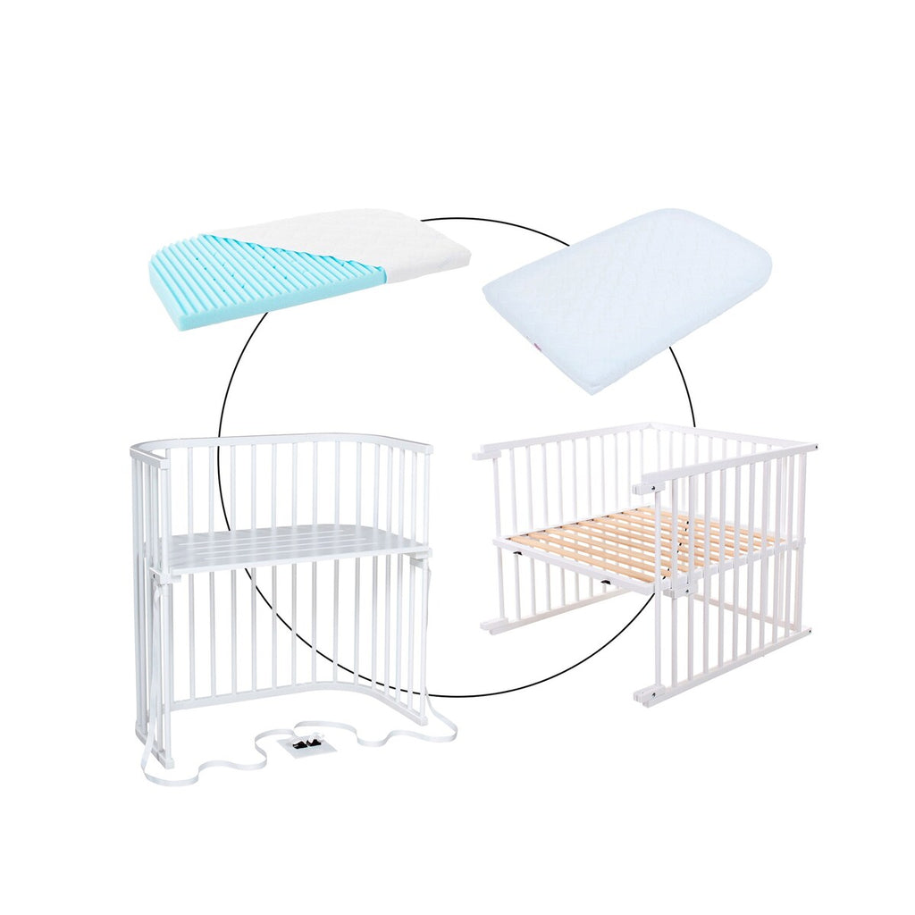 Bedside-seng Maxi med madrass og barneseng-sett i bøk - babybay®
