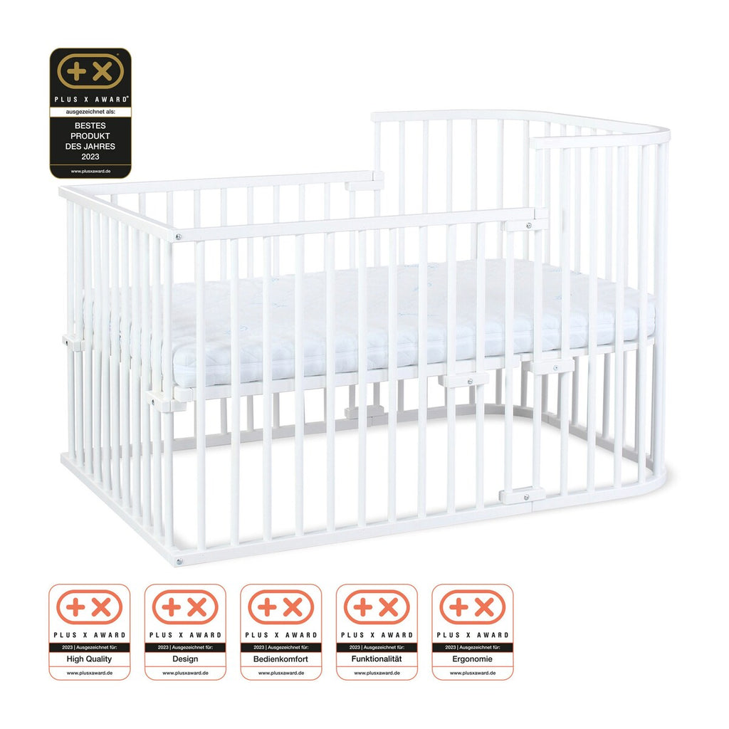 Bedside-seng Maxi med madrass og barneseng-sett i bøk - babybay®