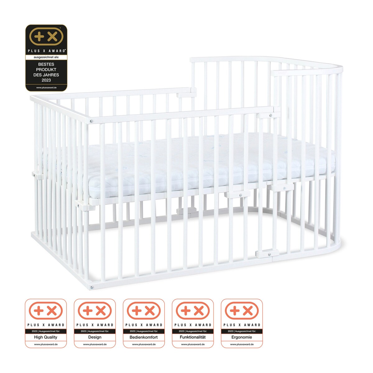 Bedside-seng Maxi med madrass og barneseng-sett i bøk - babybay®