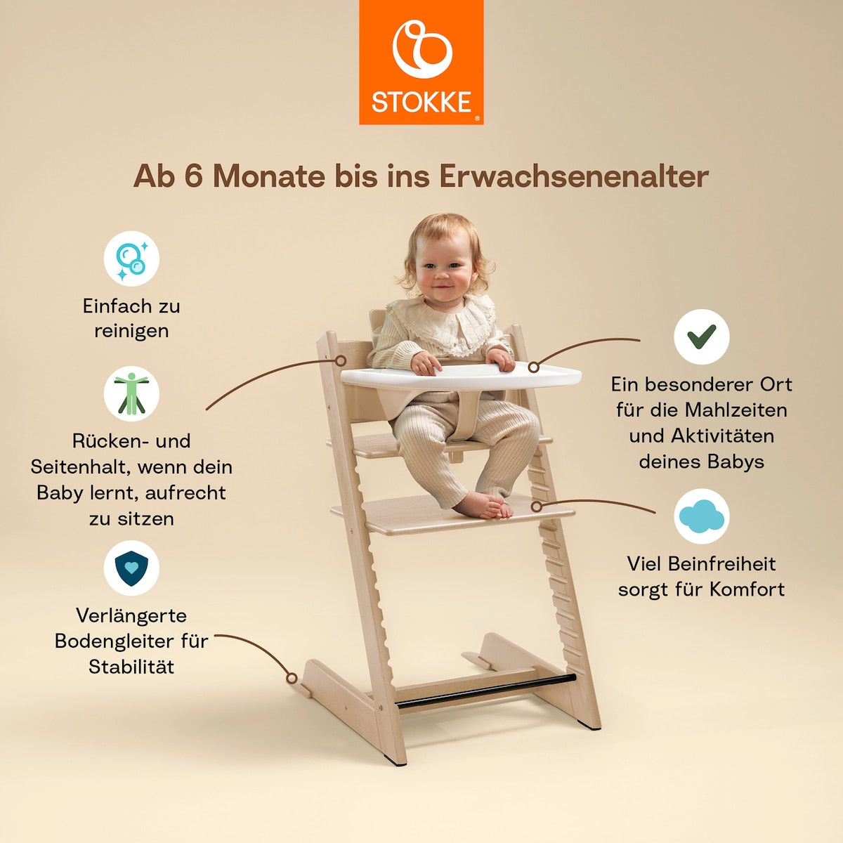 Tripp Trapp barnestol eik med babysett og brett 79 cm - Stokke