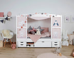 Husseng "Amelie" med sengeskuff i furu hvit 90x200 cm - Ticaa