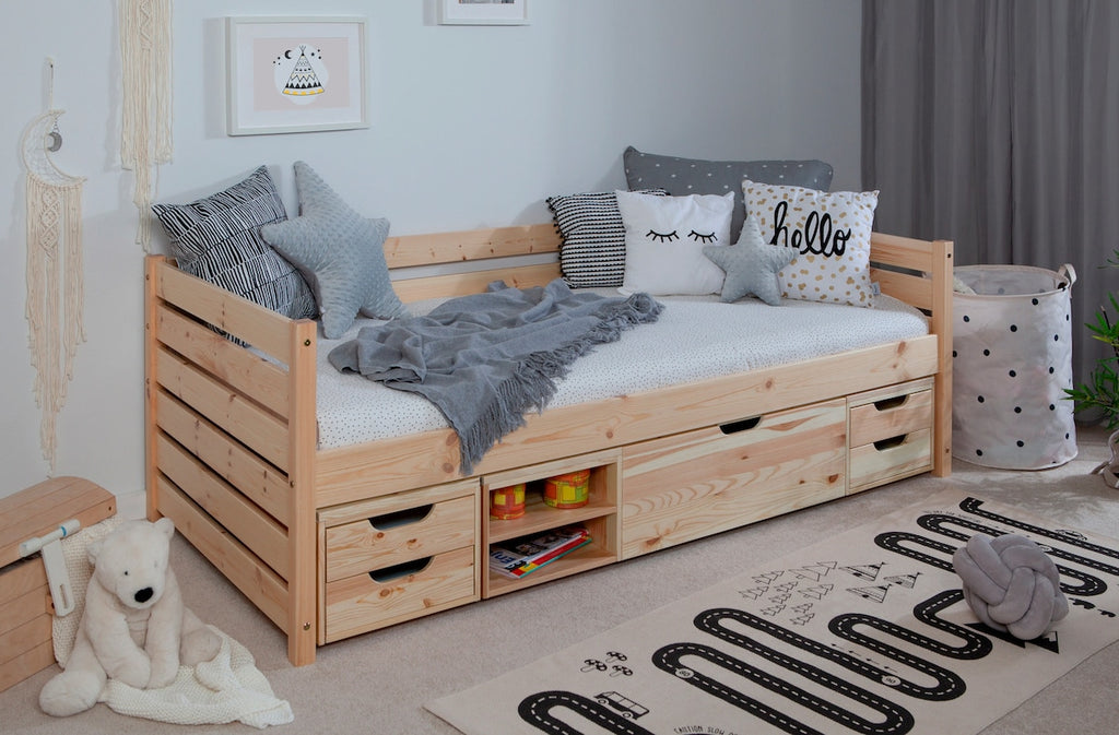 Sofaseng Naomi med oppbevaringsskuffer 90x200 cm furu - Ticaa