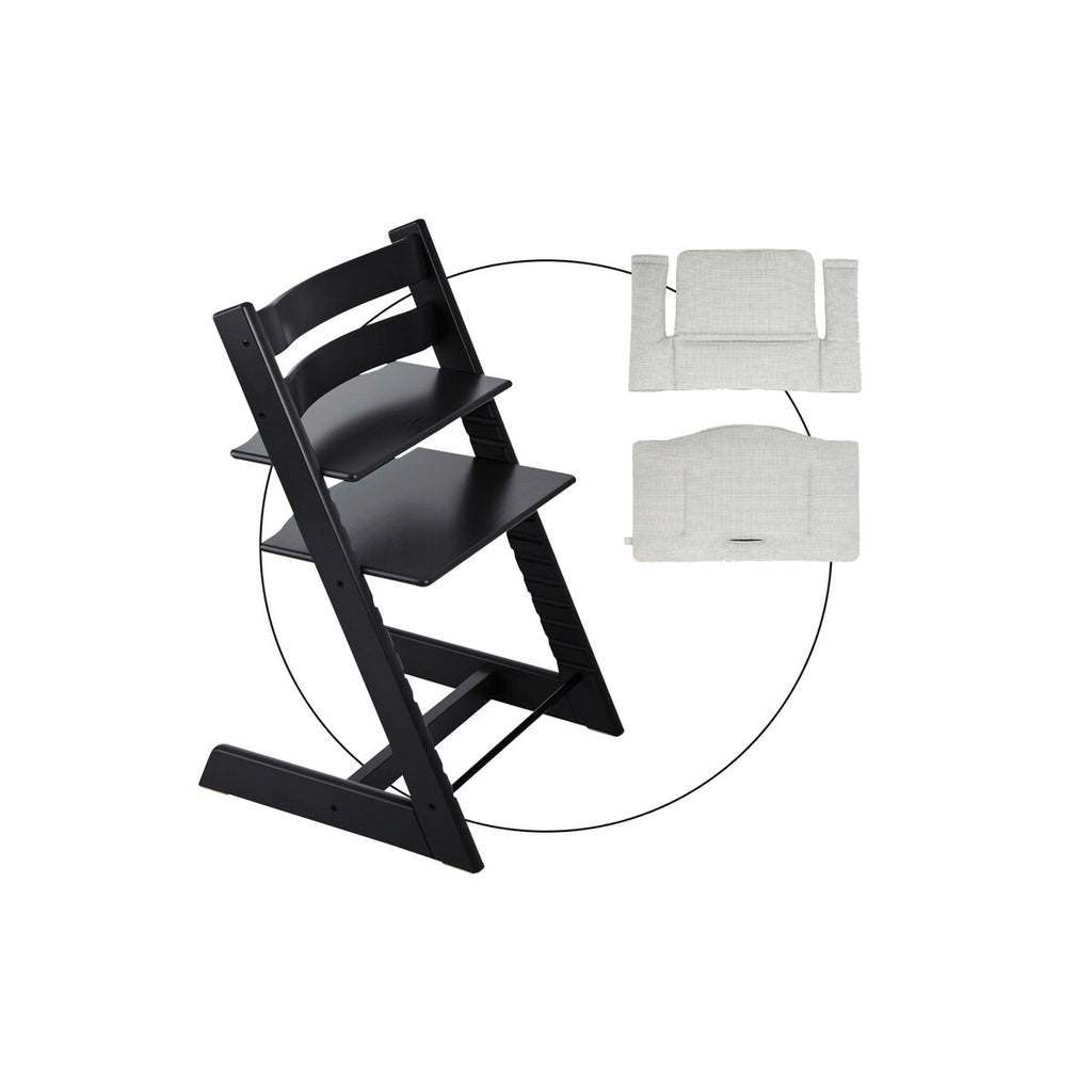 Trappestol Tripp Trapp med sittepute Nordic Grey i bøk - Stokke