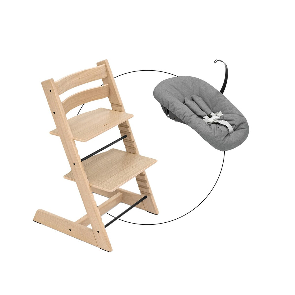 Tripp Trapp pakke i eik med Newborn Set Deep Grey - Stokke