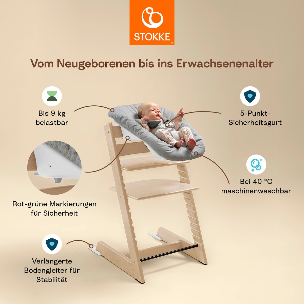 Tripp Trapp pakke i bøk med Newborn Set og Baby Set - Stokke