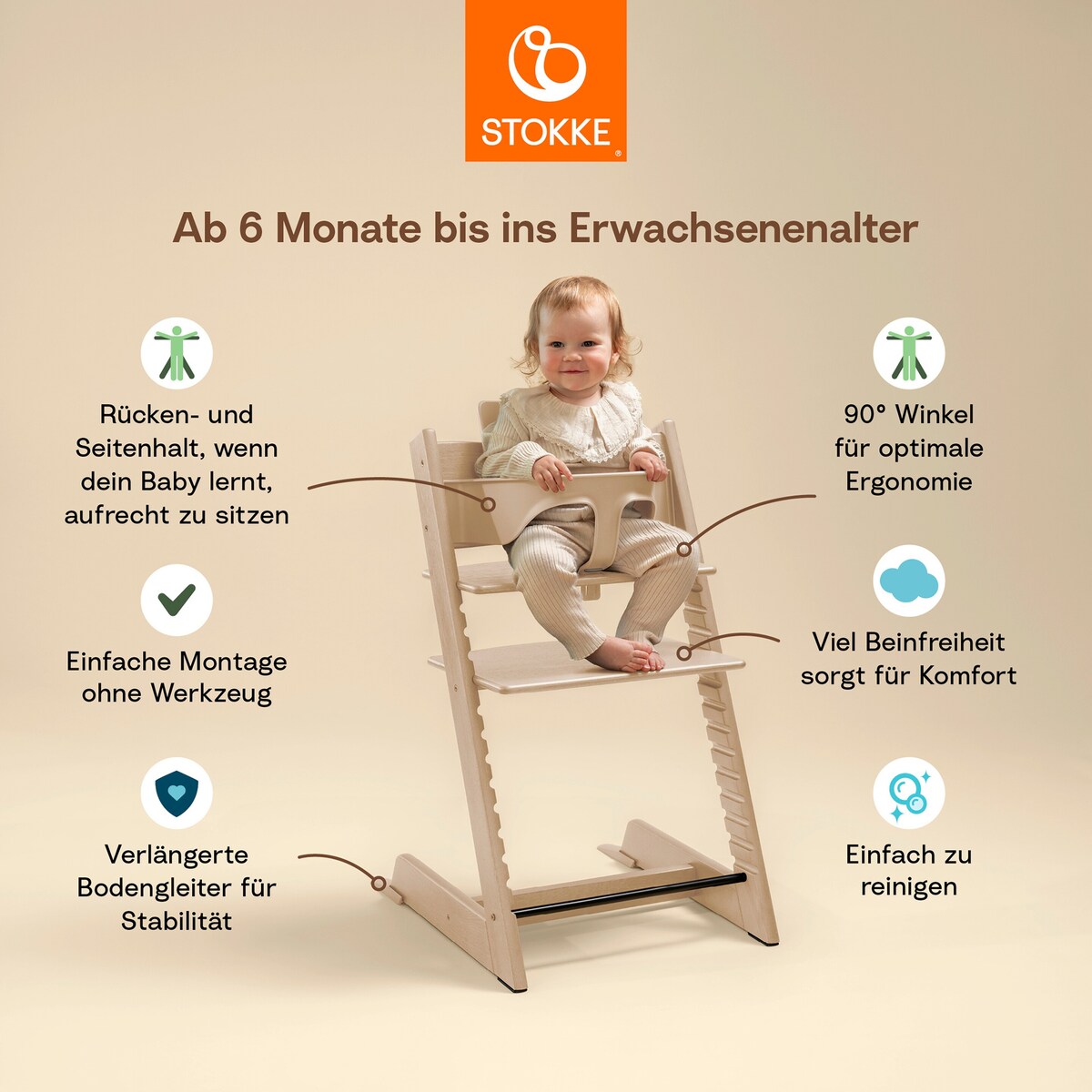 Trappestol Tripp Trapp med Newborn sett 79 cm bøk - Stokke