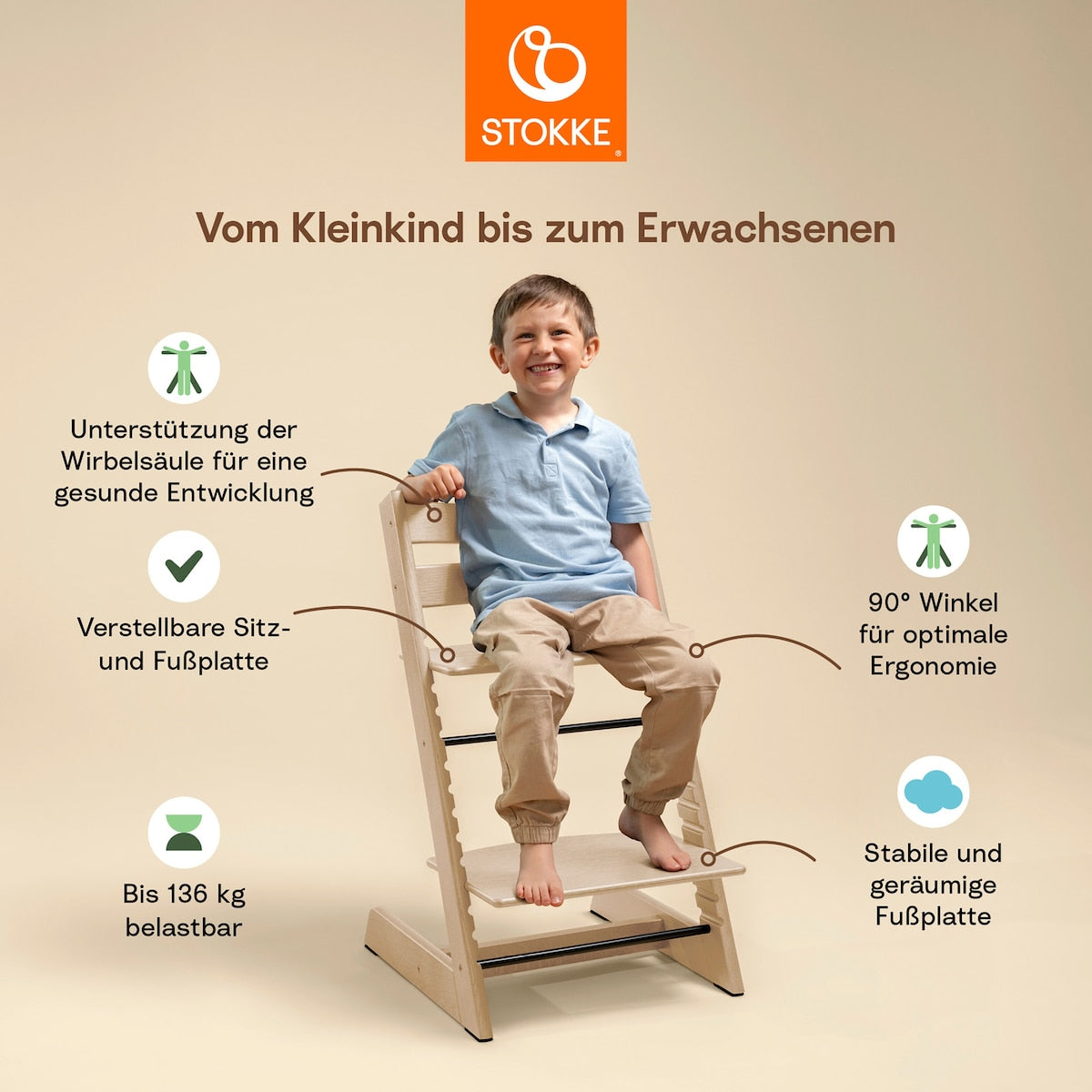 Trappestol Tripp Trapp eik med Newborn sett fra fødsel - Stokke
