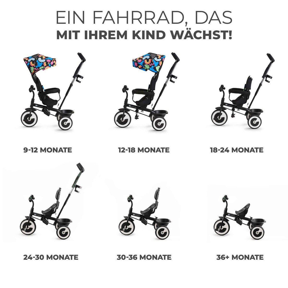 Trehjulssykkel ASTON fra 9 mnd til 5 år, maks 25 kg - Kinderkraft