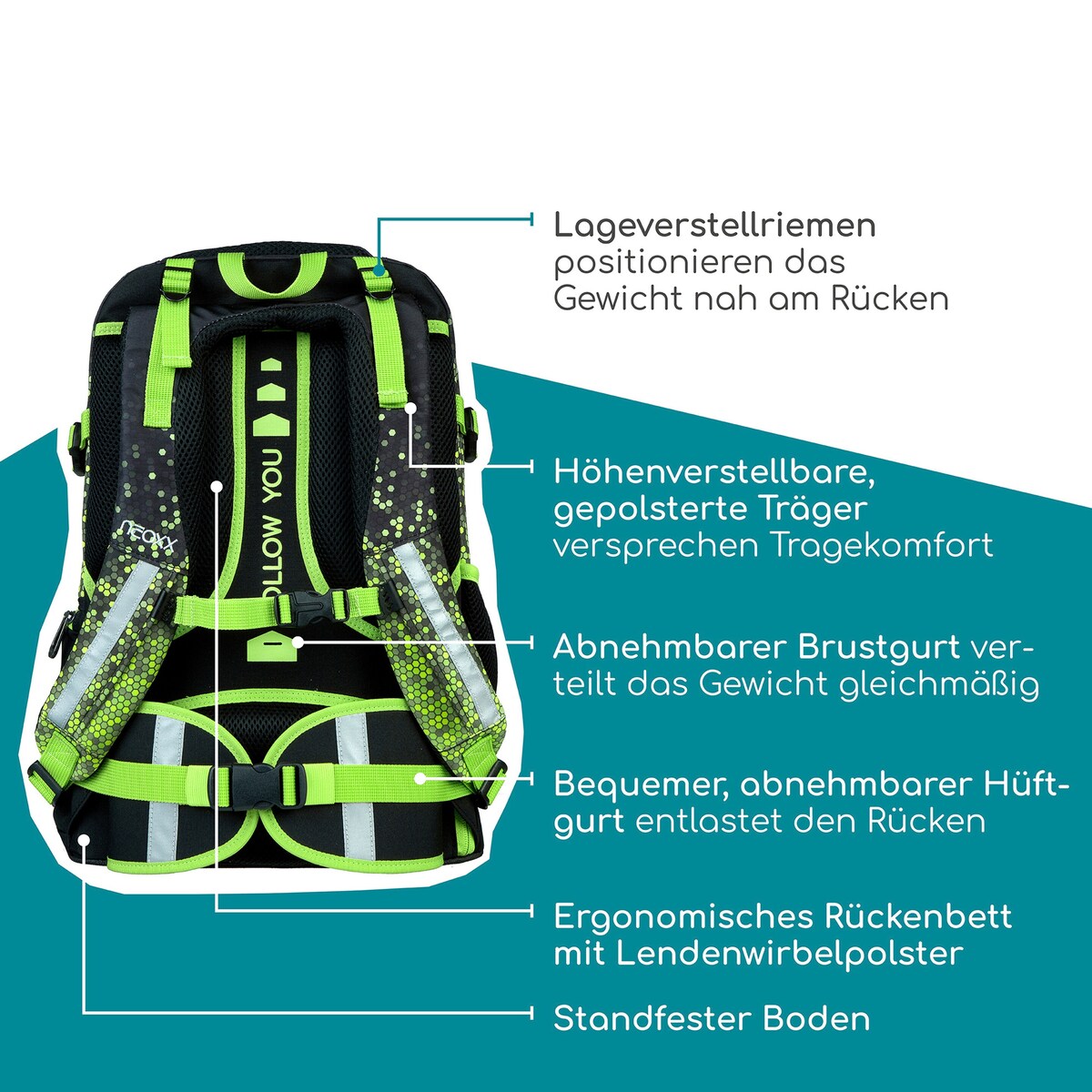 Skolesekk Active Pro med laptoplomme og organiser - neoxx