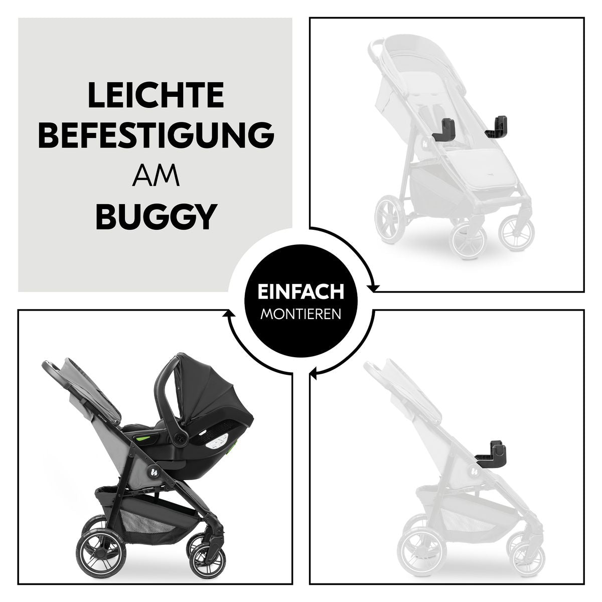 Adapter for babystol til Shop N Care sportsvogn, svart - Hauck montert på vogn