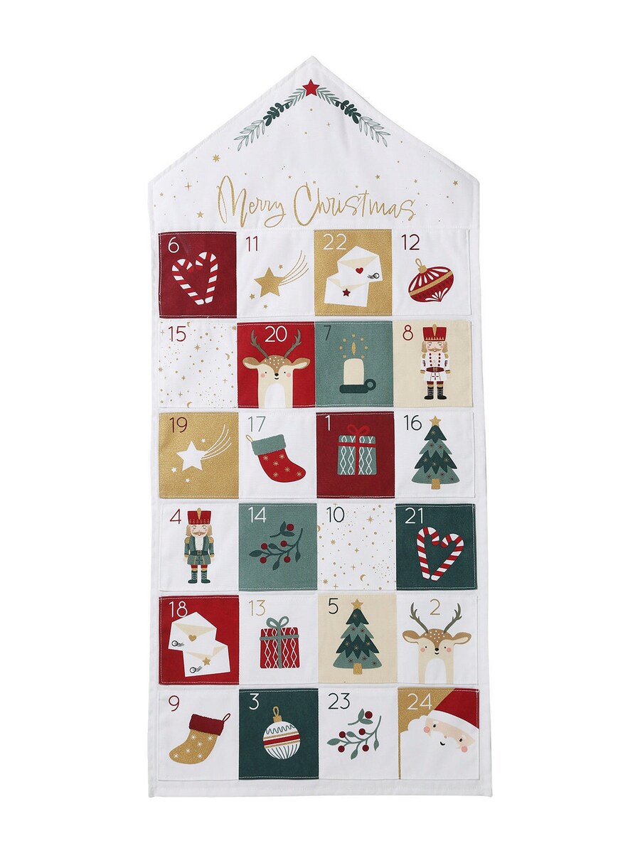Adventskalender i bomull med 24 lommer 90x40 cm forfra