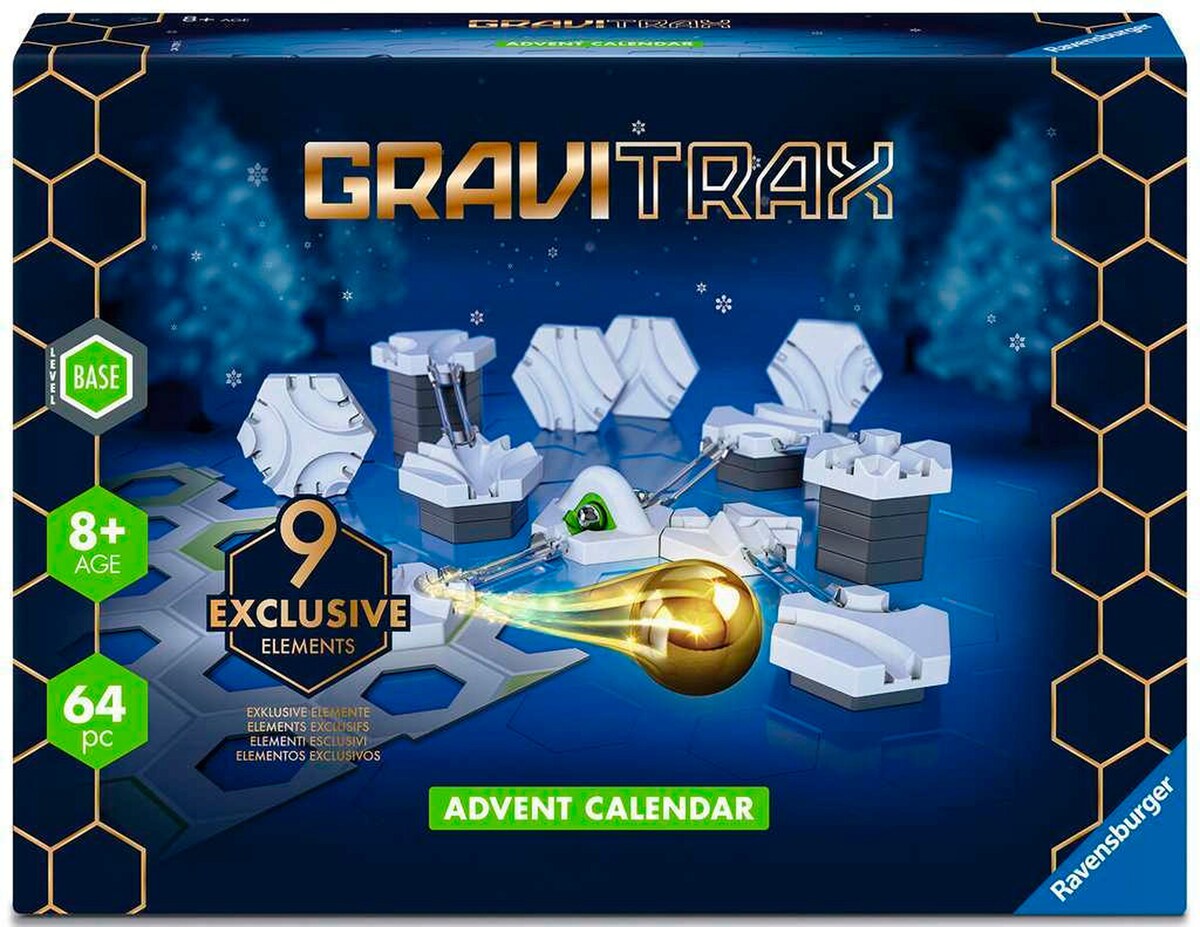 Adventskalender GraviTrax Slopes kulebane forside med eske og deler