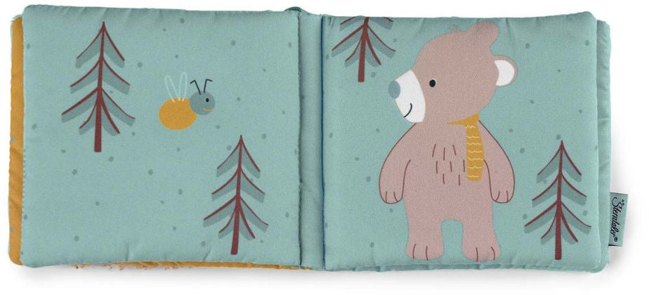 Detalj av aktivitetsbok Ben i myk velur med knitrepapir knitrepapir