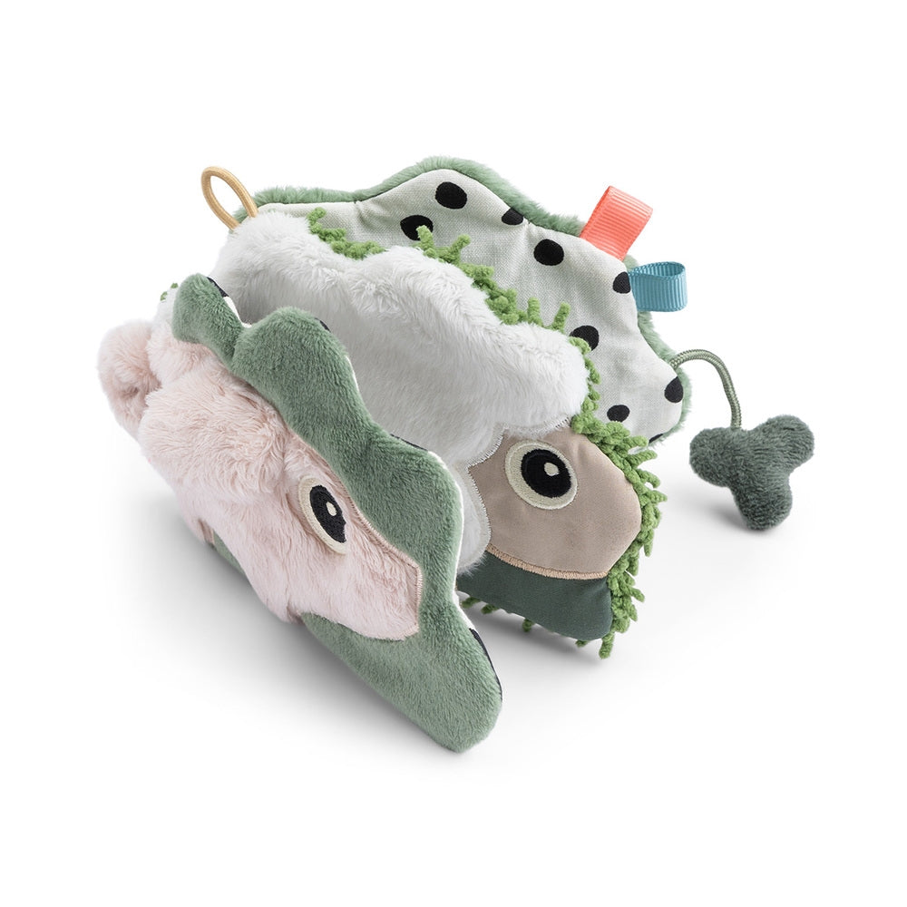 Aktivitetsbok for baby Tiny Farm sensorisk forfra
