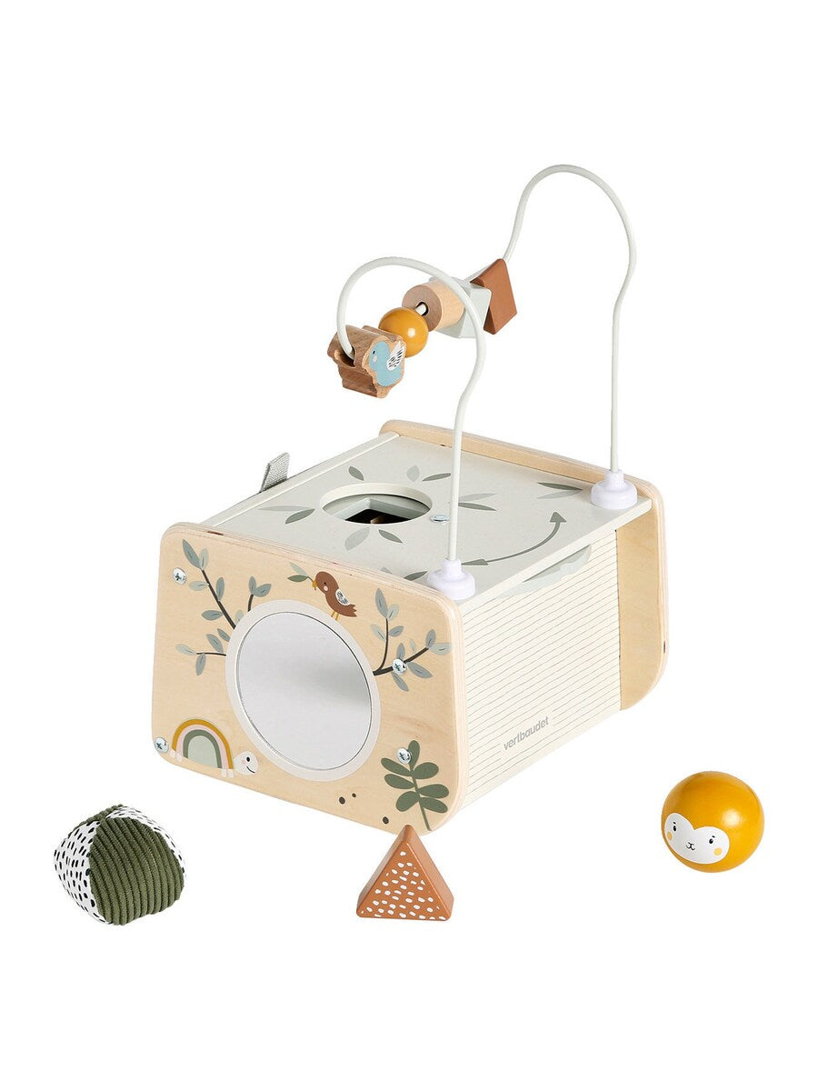 Aktivitetsboks i tre for baby FSC® 18x13x19 cm forfra