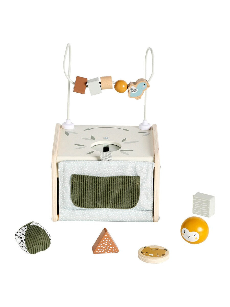 Aktivitetsboks i tre for baby FSC® 18x13x19 cm montert på bord