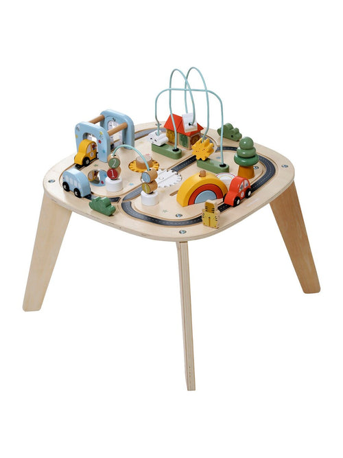 Aktivitetsbord for baby med biler i tre FSC® forfra