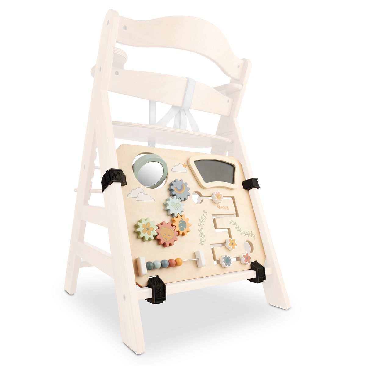 Aktivitetsbrett Play Board i FSC-tre for barnestol forfra