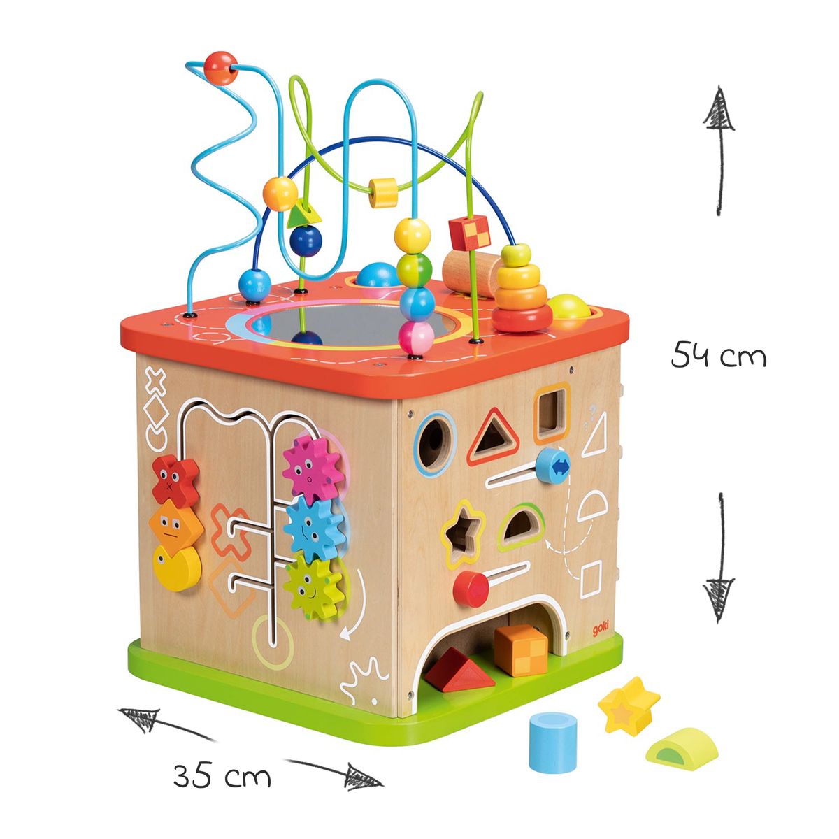 Nærbilde av formespill på Aktivitetskube Active Kids XXL i tre og metall