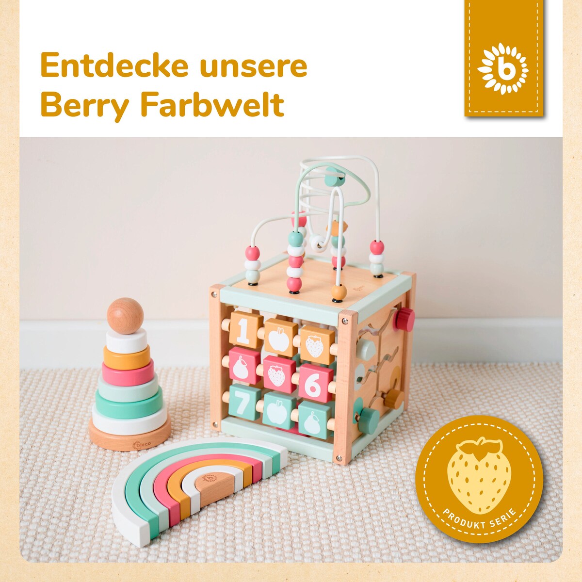 Sidebilde av Aktivitetskube Berry i rosa farge