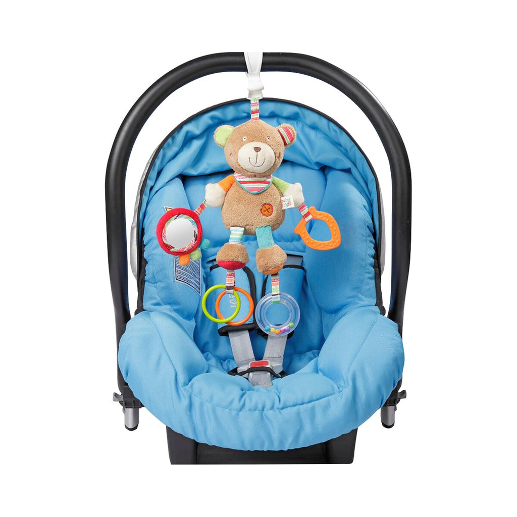 Aktivitetsleke Teddy Oskar med klemme og bjelle bakside