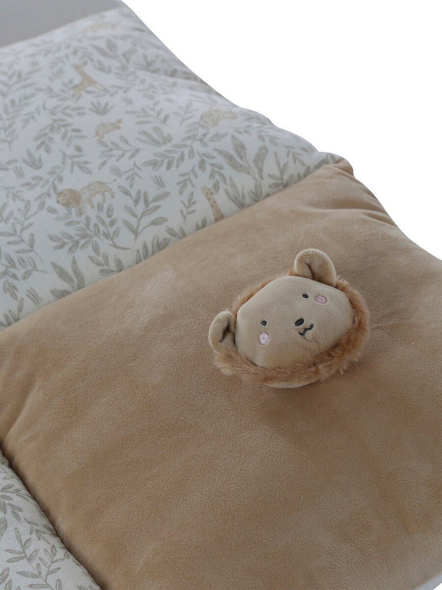 Aktivitetsmatte patchwork bomull polyester 110x86 cm nærbilde av bånd