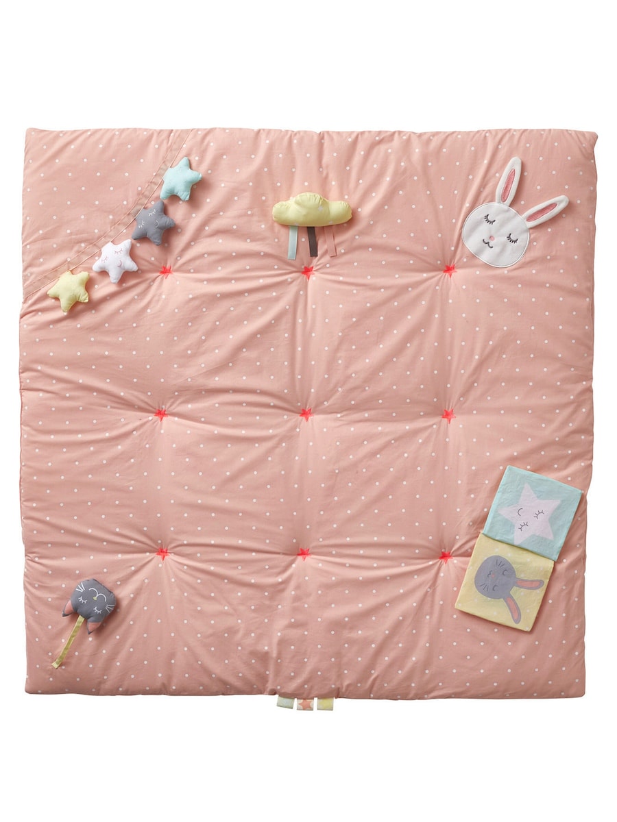 Forfra av Aktivitetsmatte Sweet Fun 100x100 cm bomull med fargerike leker