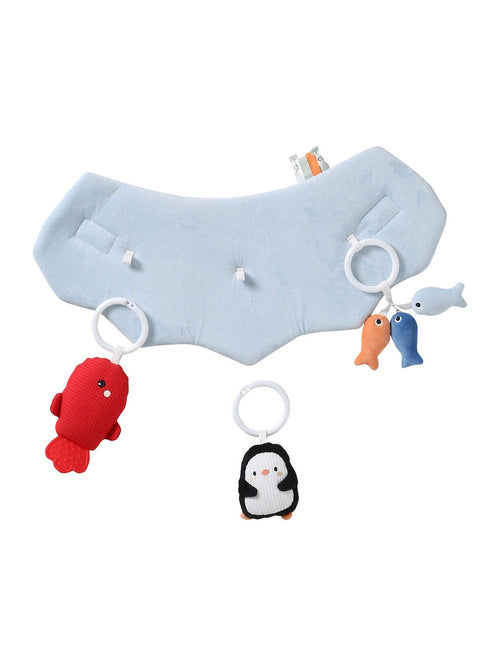 Aktivitetspute for baby med rangle og knitrepapir bakside