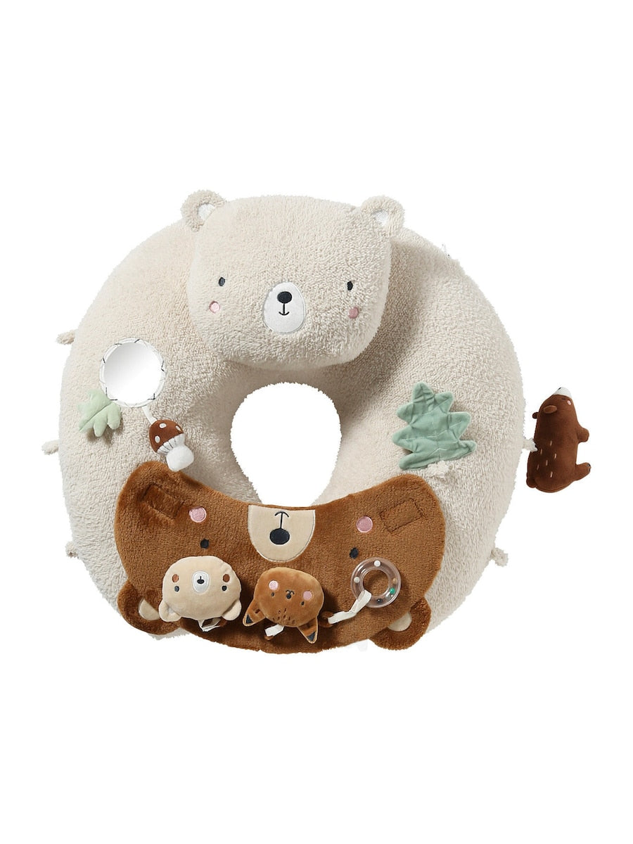 Aktivitetspute for baby med rangle og knitrepapir med 3D-dyr