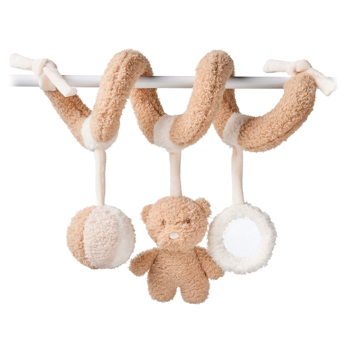 Aktivitetsspiral bjørn Teddy med rangle og speil forfra