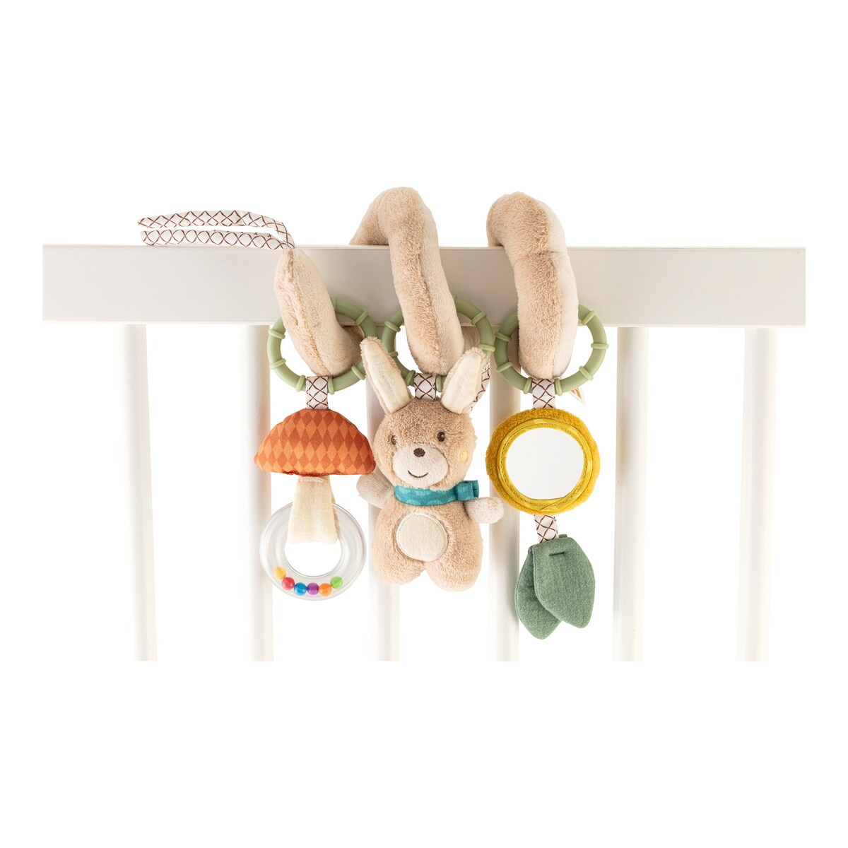 Detalj av rangle på aktivitetsspiral hare Forest Friends 27 cm i plysj