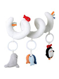 Aktivitetsspiral pingvin for baby forfra med fargerike bånd