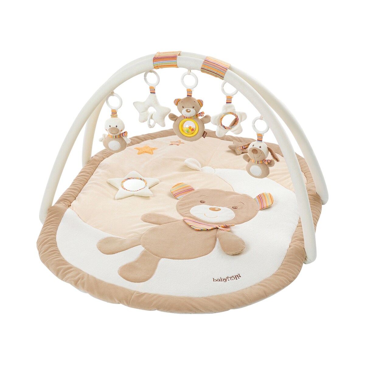 Aktivitetsstativ med 3D-lekematte Teddy Rainbow 80x105 cm forfra