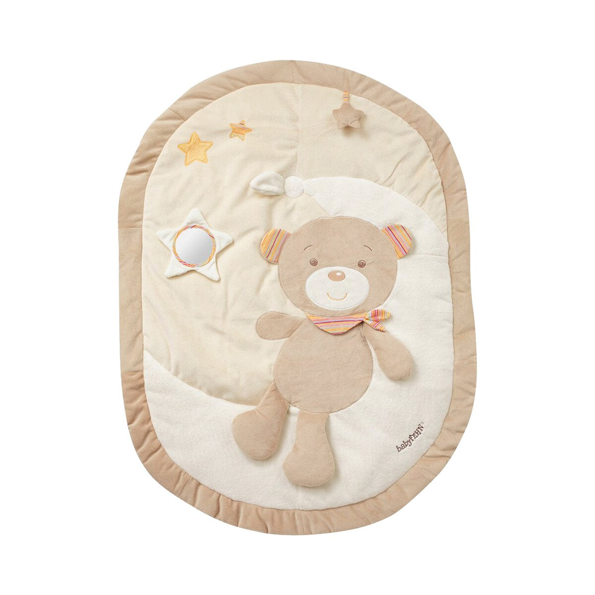 Bakside av Aktivitetsstativ med 3D-lekematte Teddy Rainbow 80x105 cm