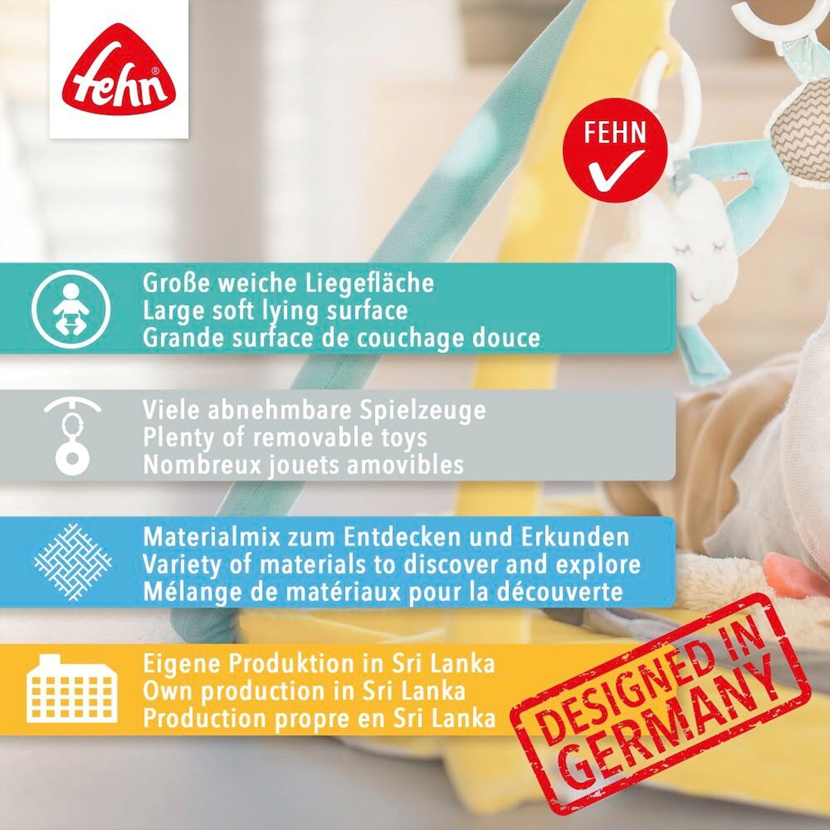 Aktivitetsstativ med 3D-aktivitetsmatte Dovendyr med speil og leker