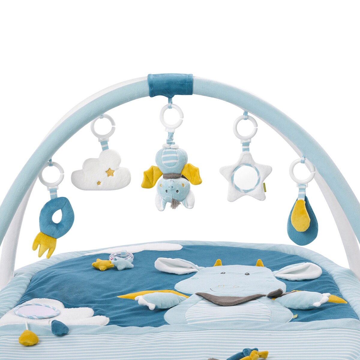 Aktivitetsstativ med 3D-lekematte Little Castle bakside
