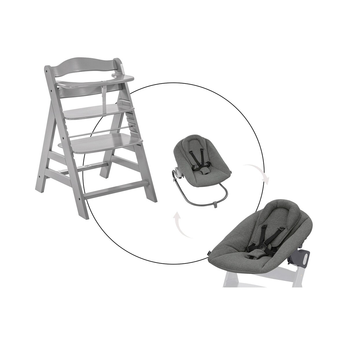 Alpha+ trappestol med babyvipp Alpha Bouncer Premium forfra