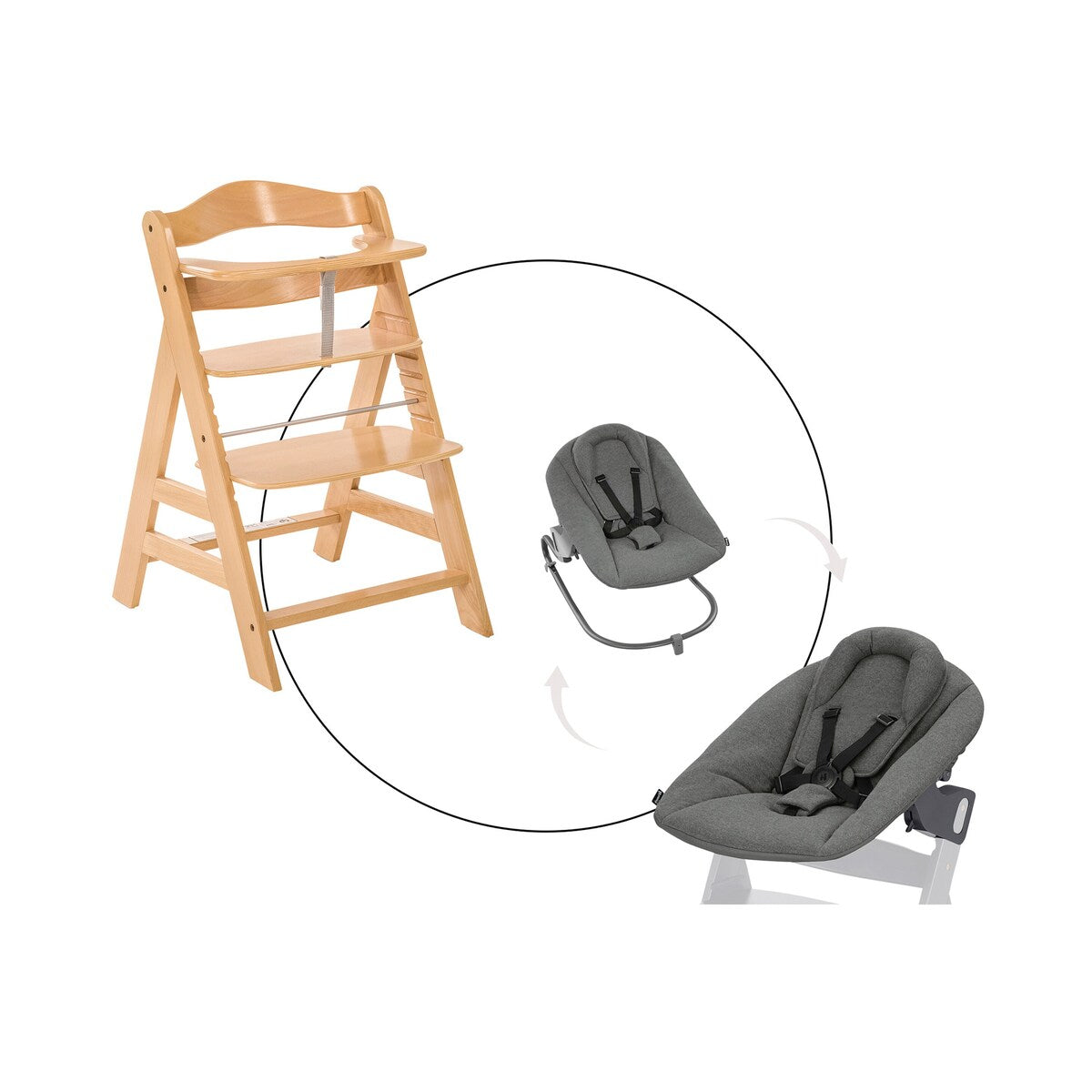 Alpha+ trappestol med babyvipp Alpha Bouncer Premium bakside