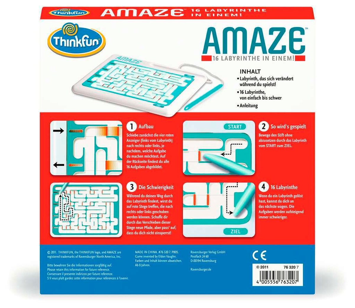Amaze labyrintspill med 16 oppgaver bakside