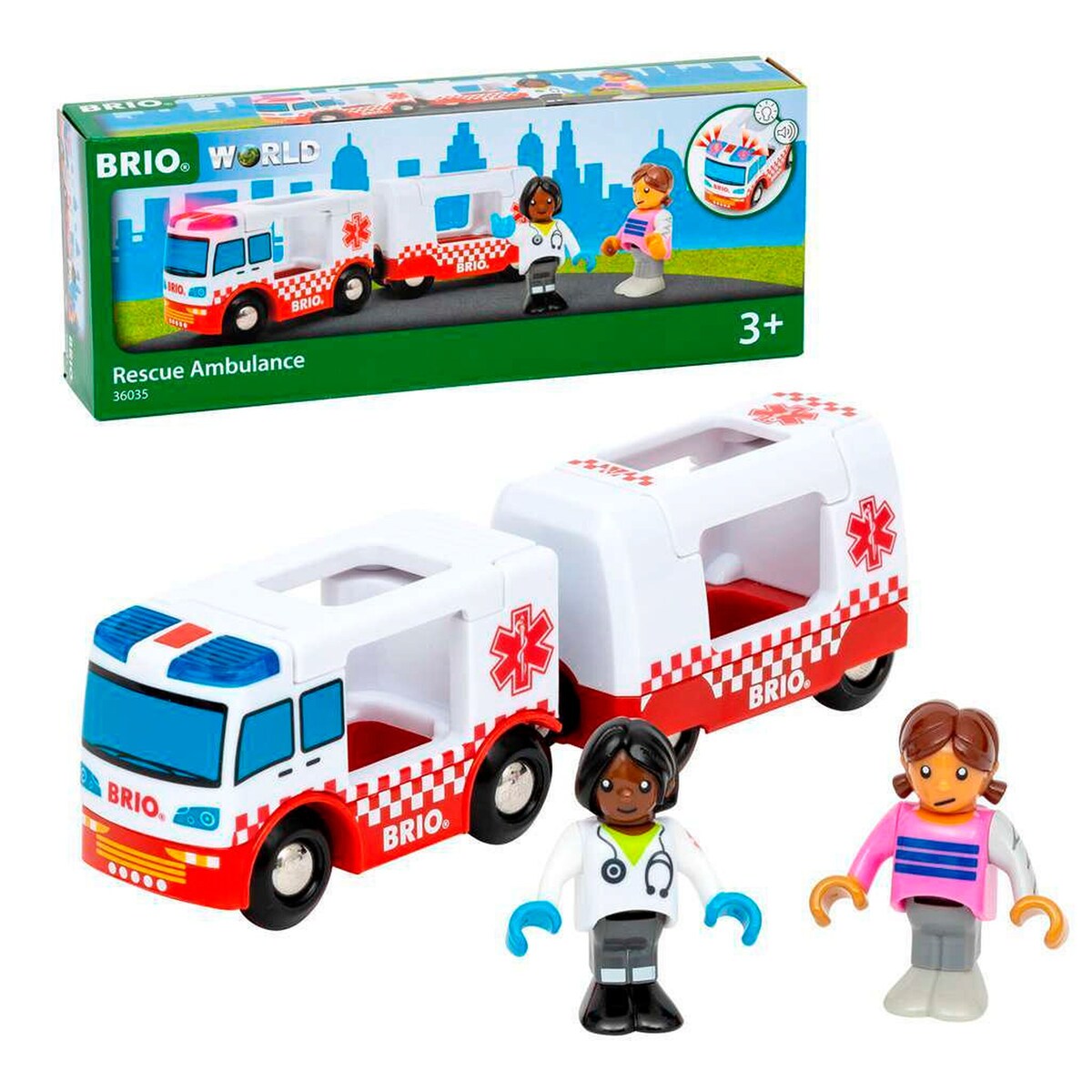 Ambulanse med lys og lyd i tre 16,6 cm forfra