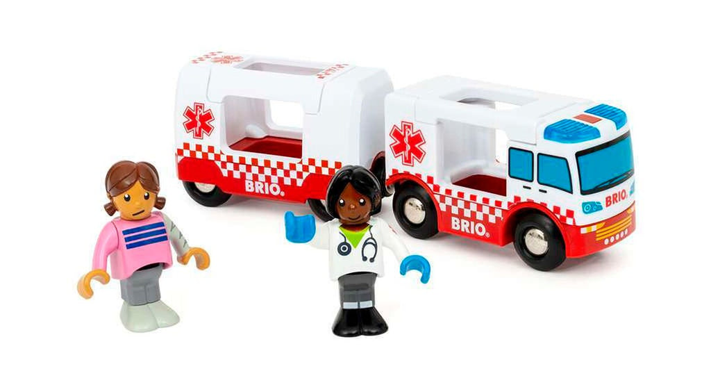 Ambulanse med lys og lyd i tre 16,6 cm bakside
