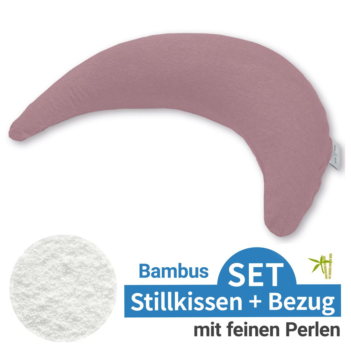 Ammepute Bambusmond 140 cm med trekk Bamboo melange rosentre forfra