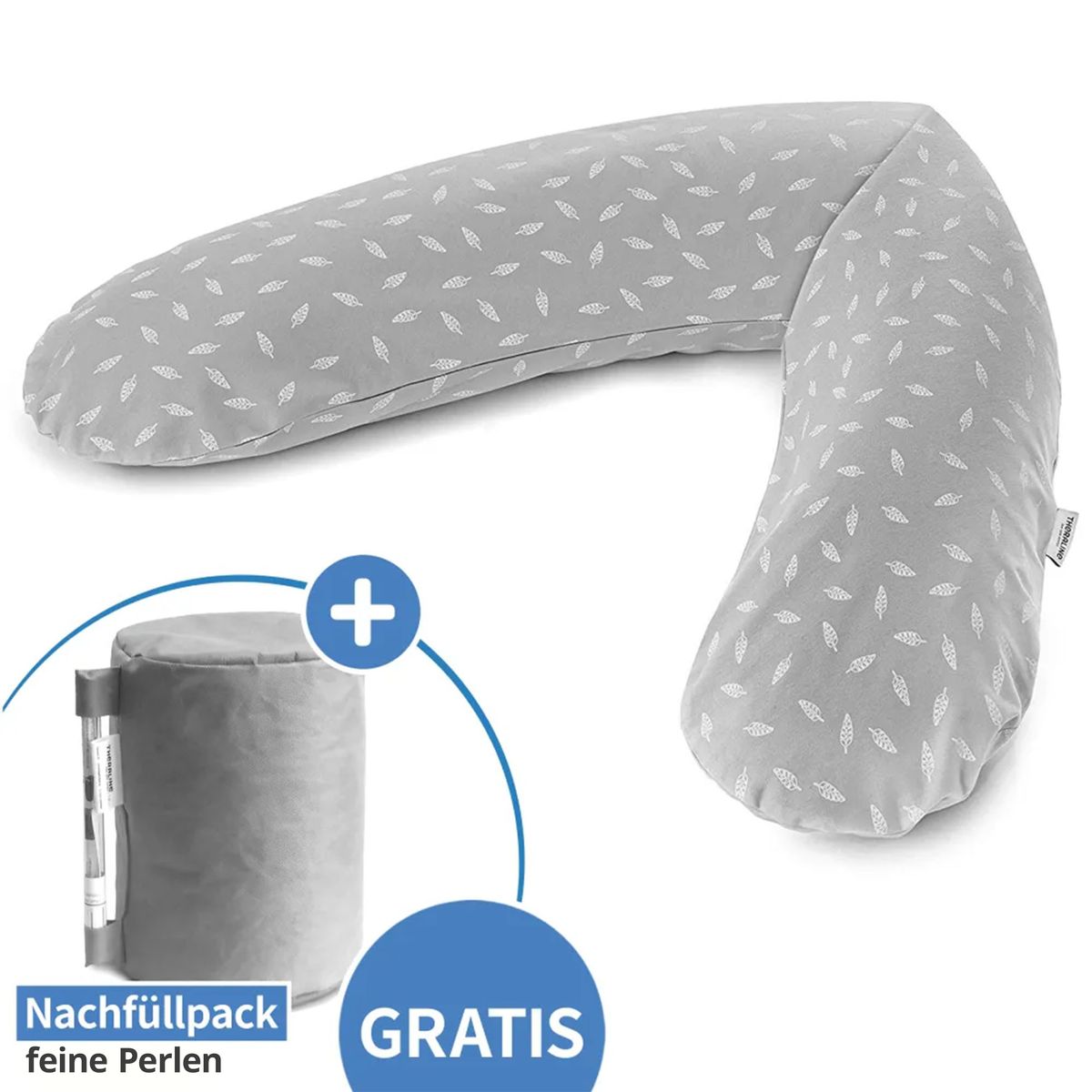 Ammepute Das Original 190 cm med trekk Leaves grå for støtte ved amming