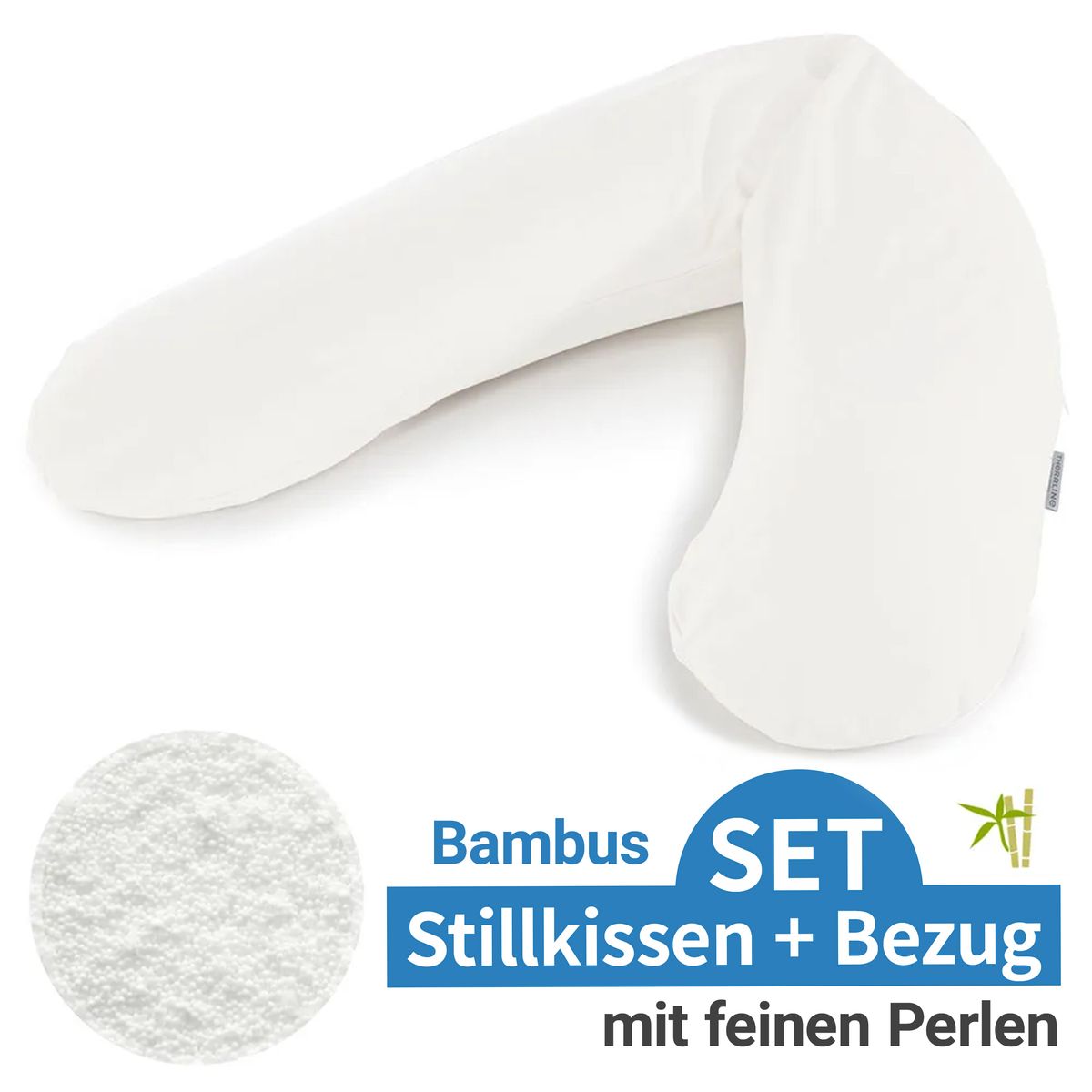 Ammepute med fint perlefyll og bambustrekk 190 cm, hvit - Theraline for komfortabel støtte