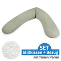 Ammepute med perlefyll og musselintrekk 190 cm, salvie - Theraline sett forfra