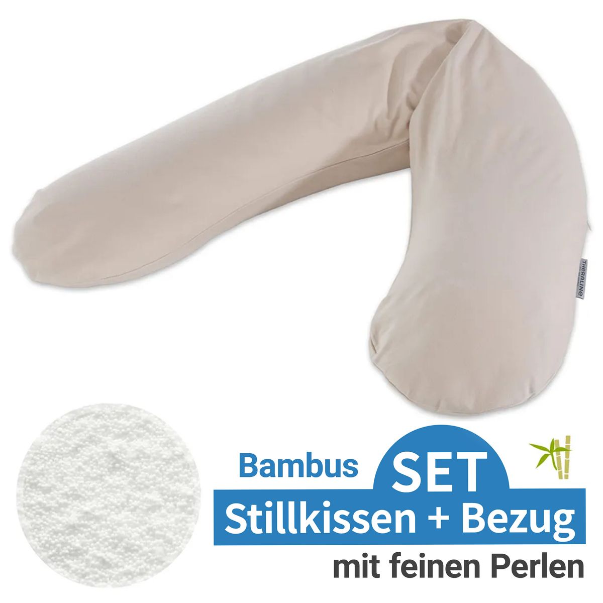 Ammepute med mikroperlefyll og bambustrekk 190 cm, grå - Theraline for komfortabel amming