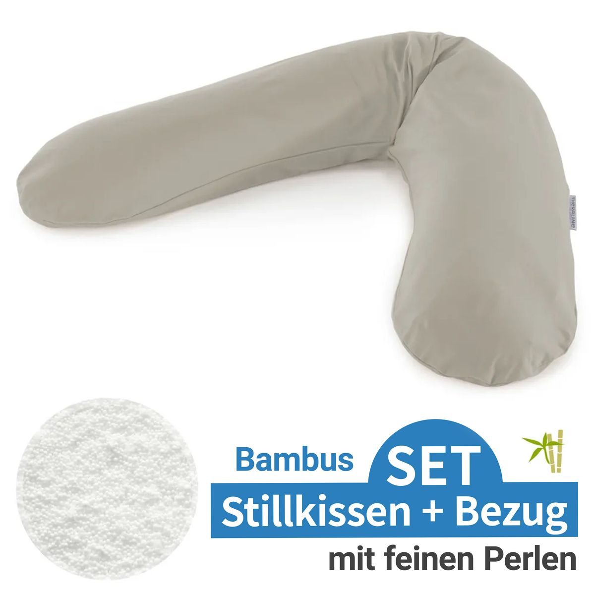 Ammepute med mikroperlefyll og bambustrekk 190 cm, leirgrå fra Theraline